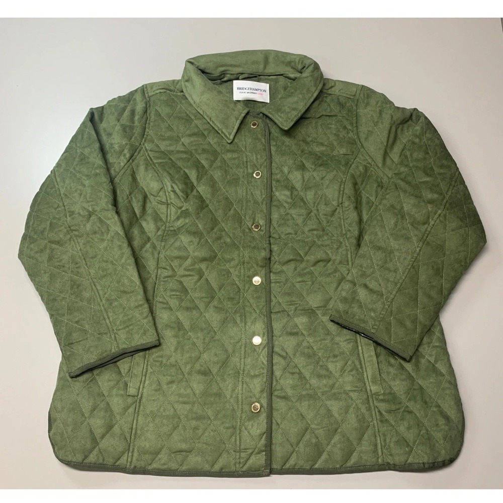 BRIDGE HAMPTON ISSAC MIZRAHI LIVE! Faux Suede Coat Full Snap Up Basil Size 3X